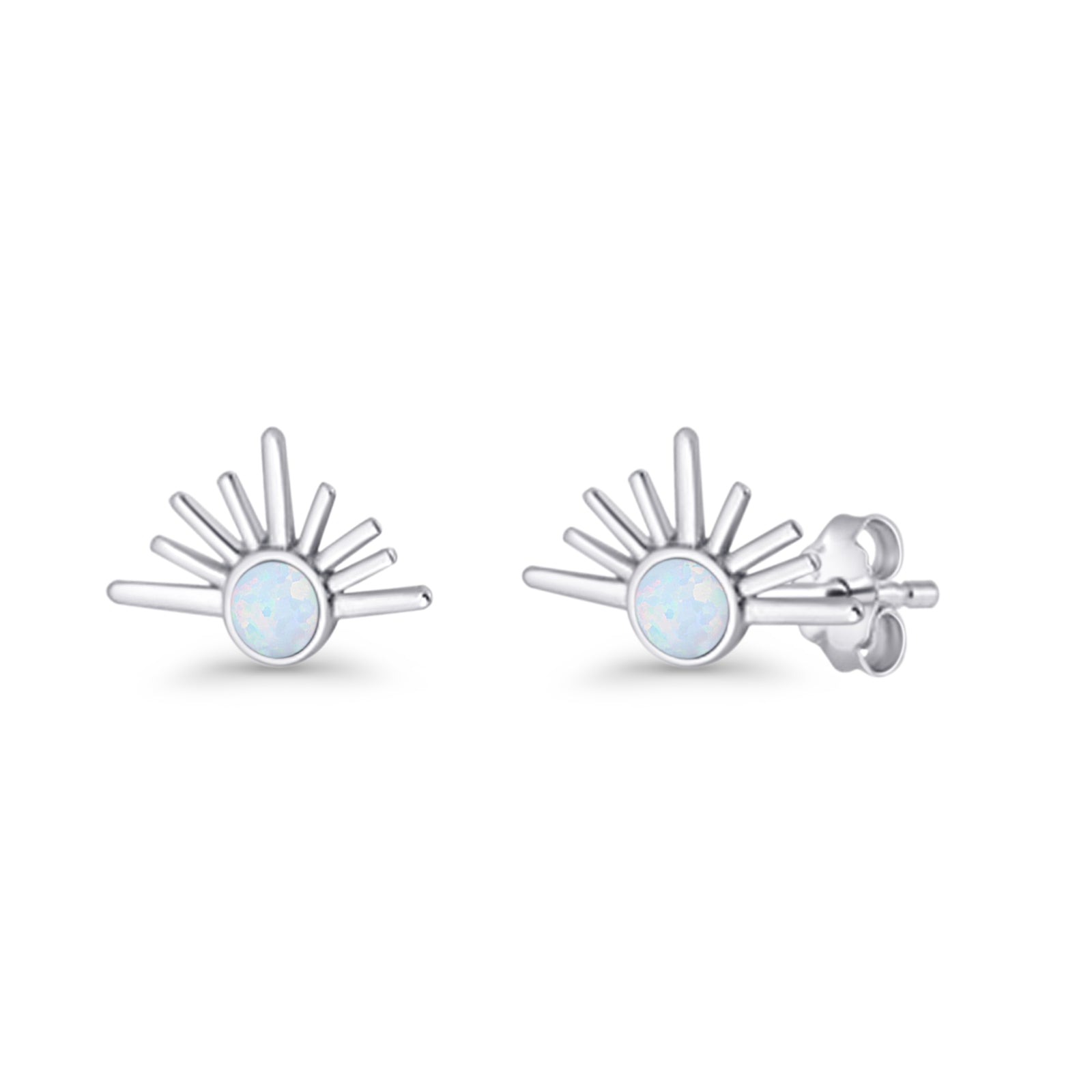 Round 7.5mm Sunset Stud Earring Lab Created Opal 925 Sterling Silver