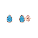 Pear Teardrop Stud Earring 7mm Lab Created Opal 925 Sterling Silver