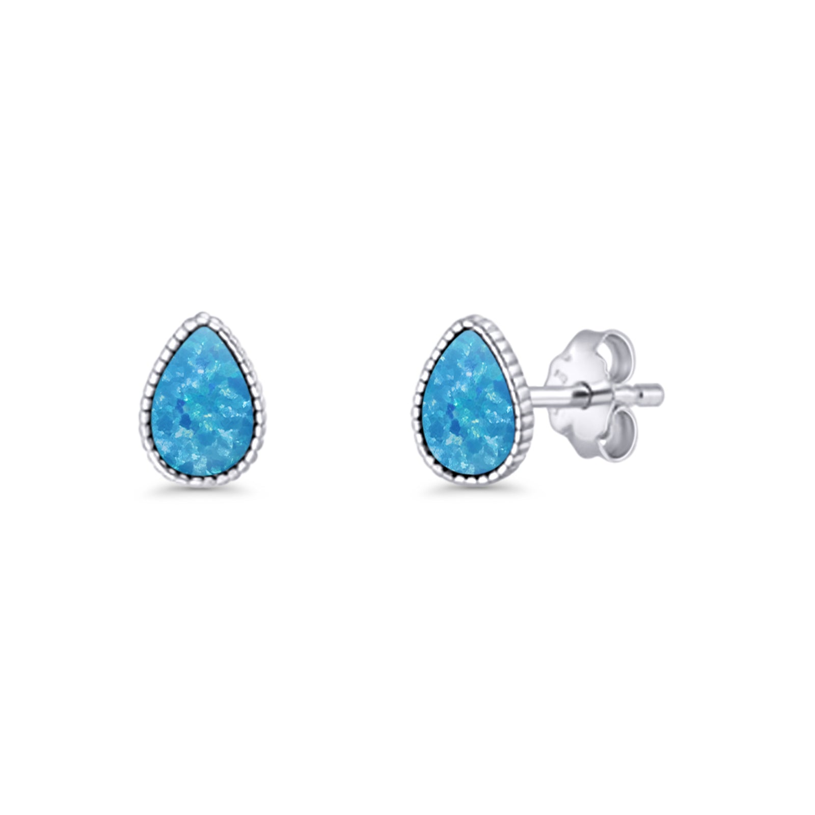 Pear Teardrop Stud Earring 7mm Lab Created Opal 925 Sterling Silver