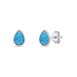 Pear Teardrop Stud Earring 7mm Lab Created Opal 925 Sterling Silver