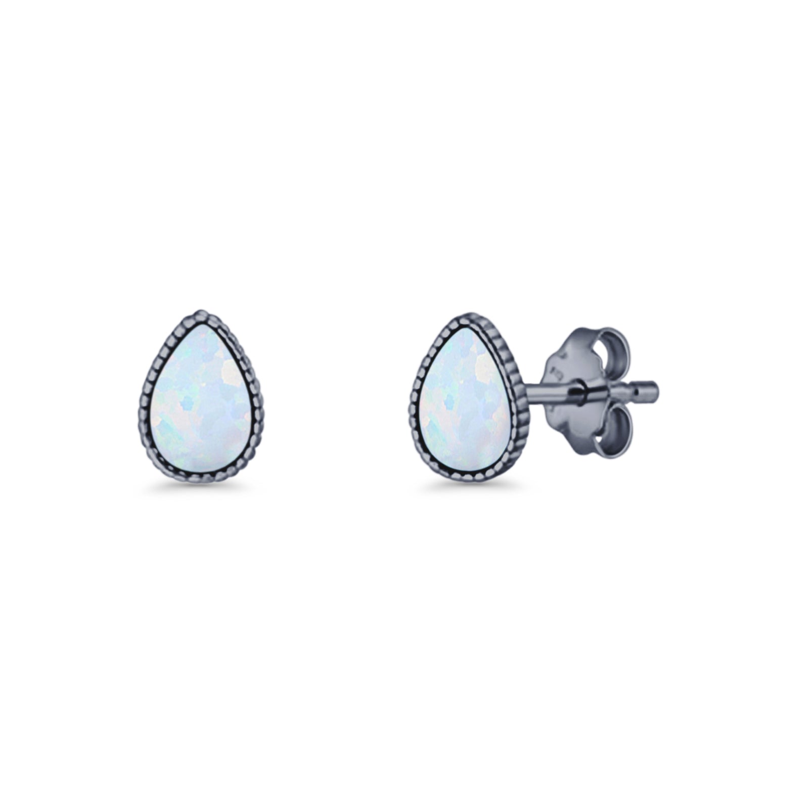 Pear Teardrop Stud Earring 7mm Lab Created Opal 925 Sterling Silver