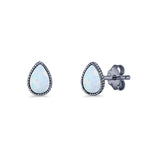 Pear Teardrop Stud Earring 7mm Lab Created Opal 925 Sterling Silver