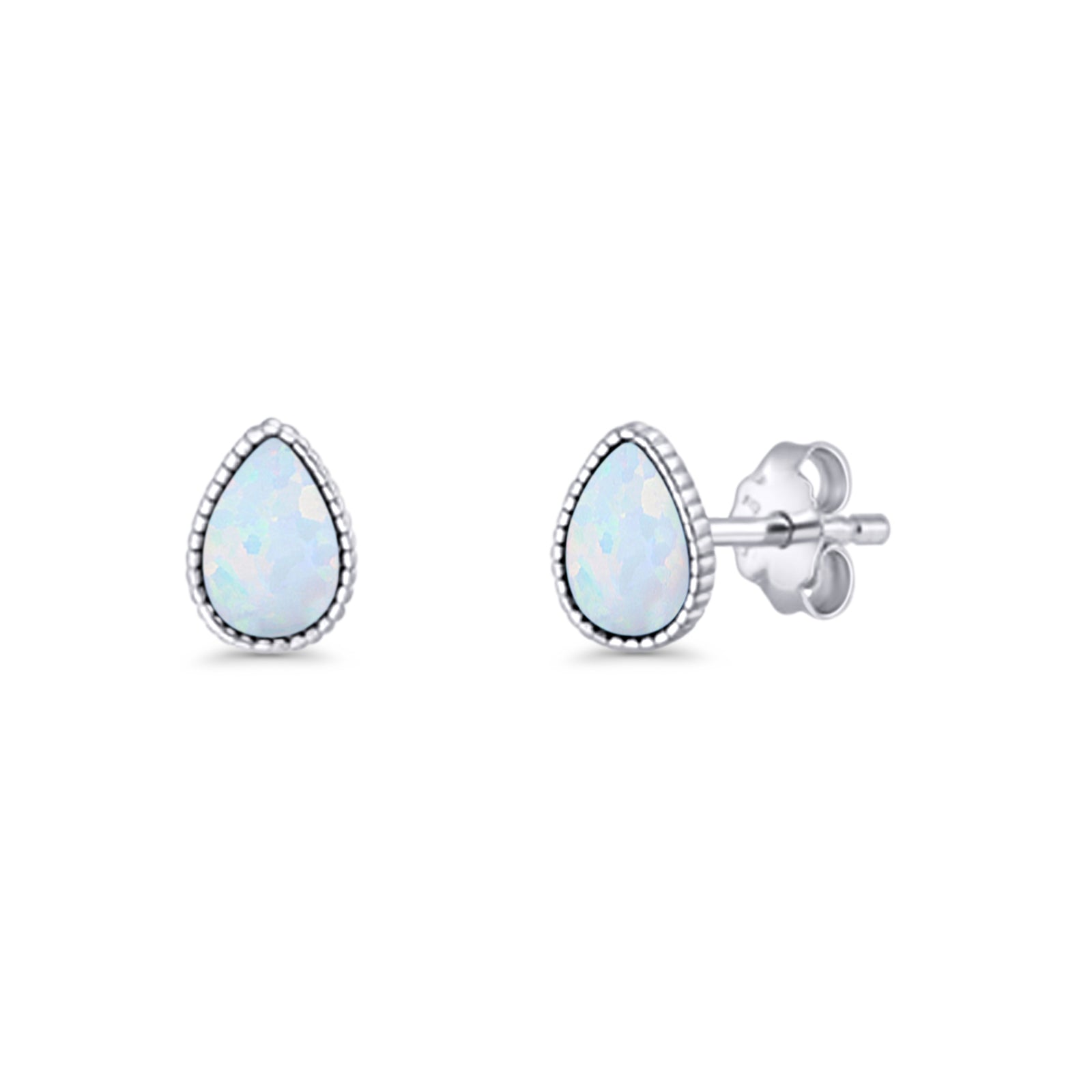 Pear Teardrop Stud Earring 7mm Lab Created Opal 925 Sterling Silver