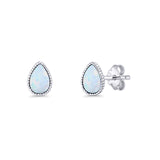 Pear Teardrop Stud Earring 7mm Lab Created Opal 925 Sterling Silver
