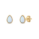 Pear Teardrop Stud Earring 7mm Lab Created Opal 925 Sterling Silver