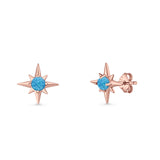 Minimalist 9.6mm Star Stud Earring Lab Created Opal 925 Sterling Silver
