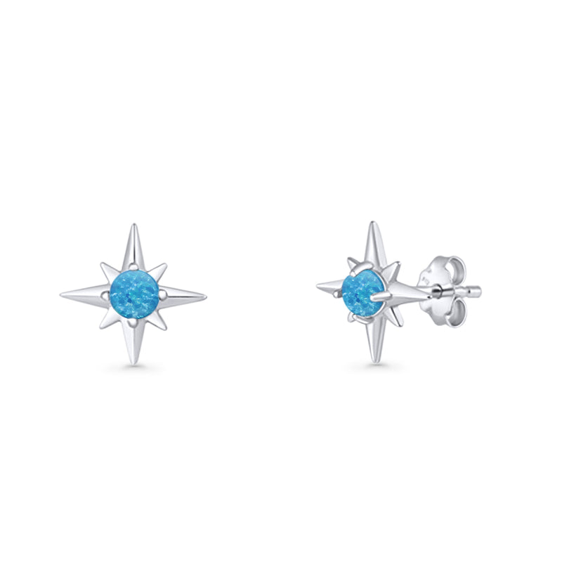 Minimalist 9.6mm Star Stud Earring Lab Created Opal 925 Sterling Silver