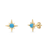 Minimalist 9.6mm Star Stud Earring Lab Created Opal 925 Sterling Silver
