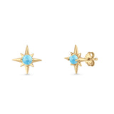 Minimalist 9.6mm Star Stud Earring Lab Created Opal 925 Sterling Silver