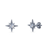 Minimalist 9.6mm Star Stud Earring Lab Created Opal 925 Sterling Silver
