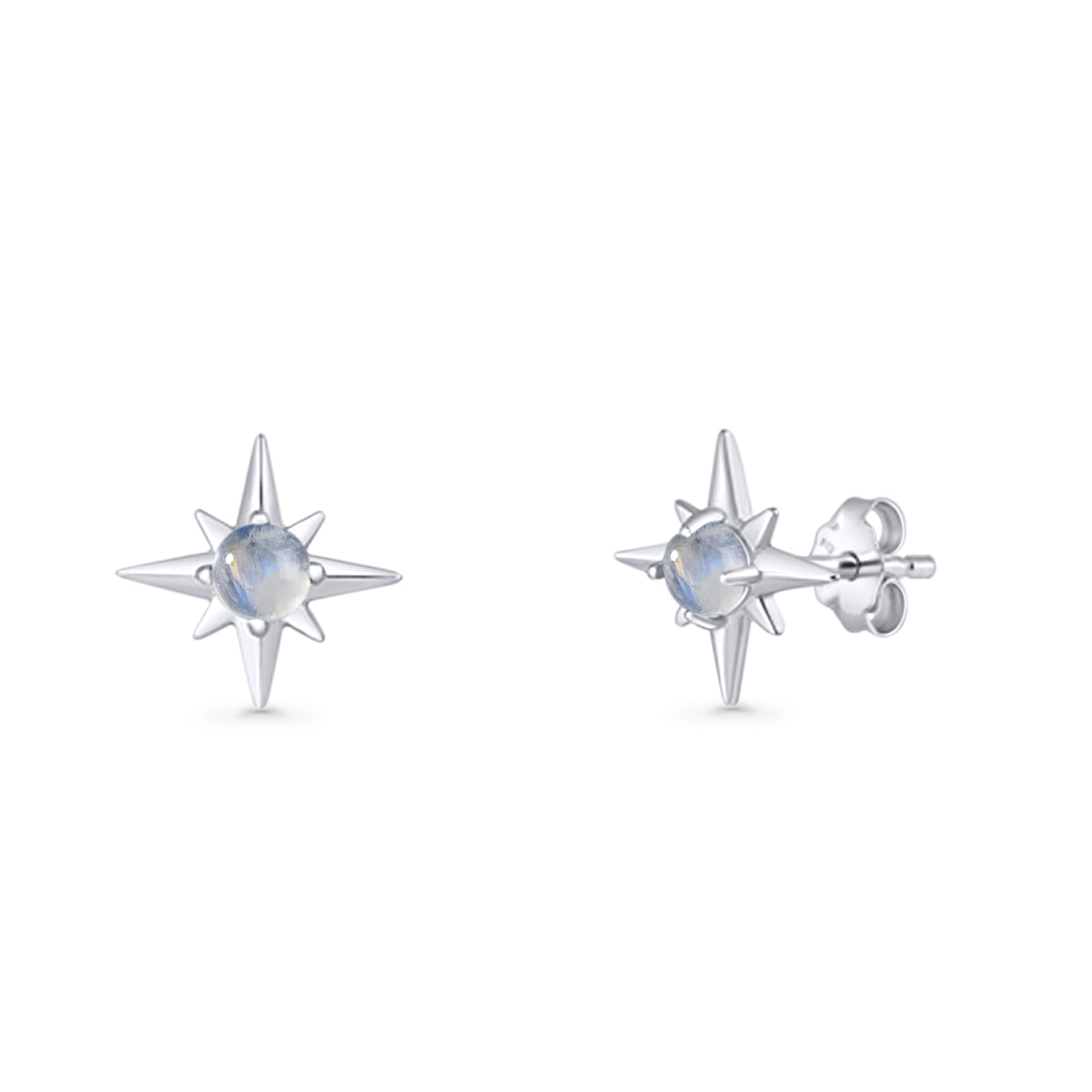 Minimalist 9.6mm Star Stud Earring Lab Created Opal 925 Sterling Silver
