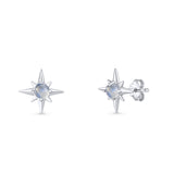 Minimalist 9.6mm Star Stud Earring Lab Created Opal 925 Sterling Silver