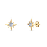 Minimalist 9.6mm Star Stud Earring Lab Created Opal 925 Sterling Silver