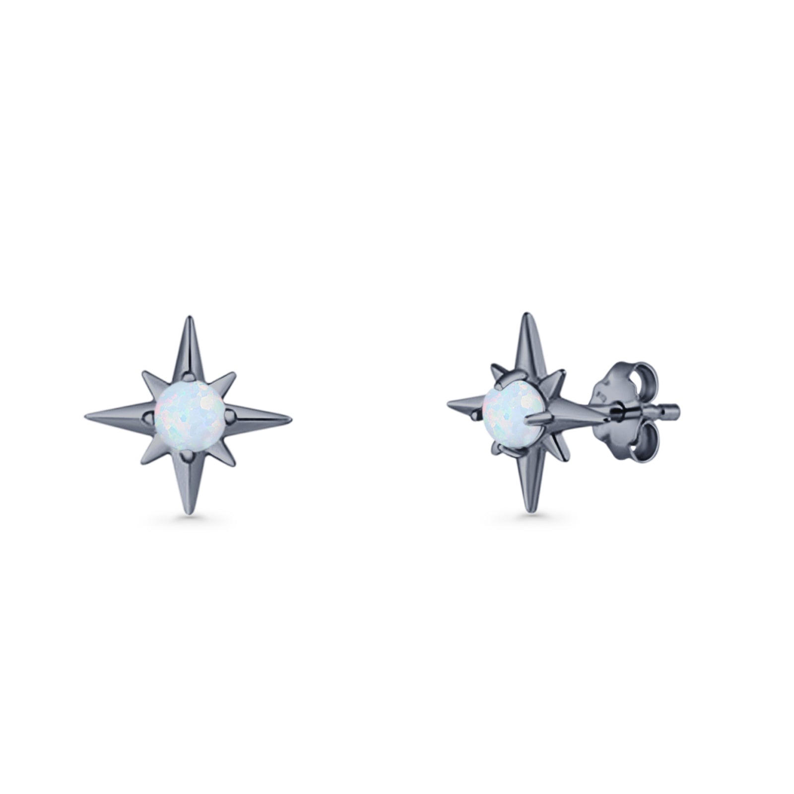 Minimalist 9.6mm Star Stud Earring Lab Created Opal 925 Sterling Silver