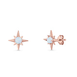 Minimalist 9.6mm Star Stud Earring Lab Created Opal 925 Sterling Silver