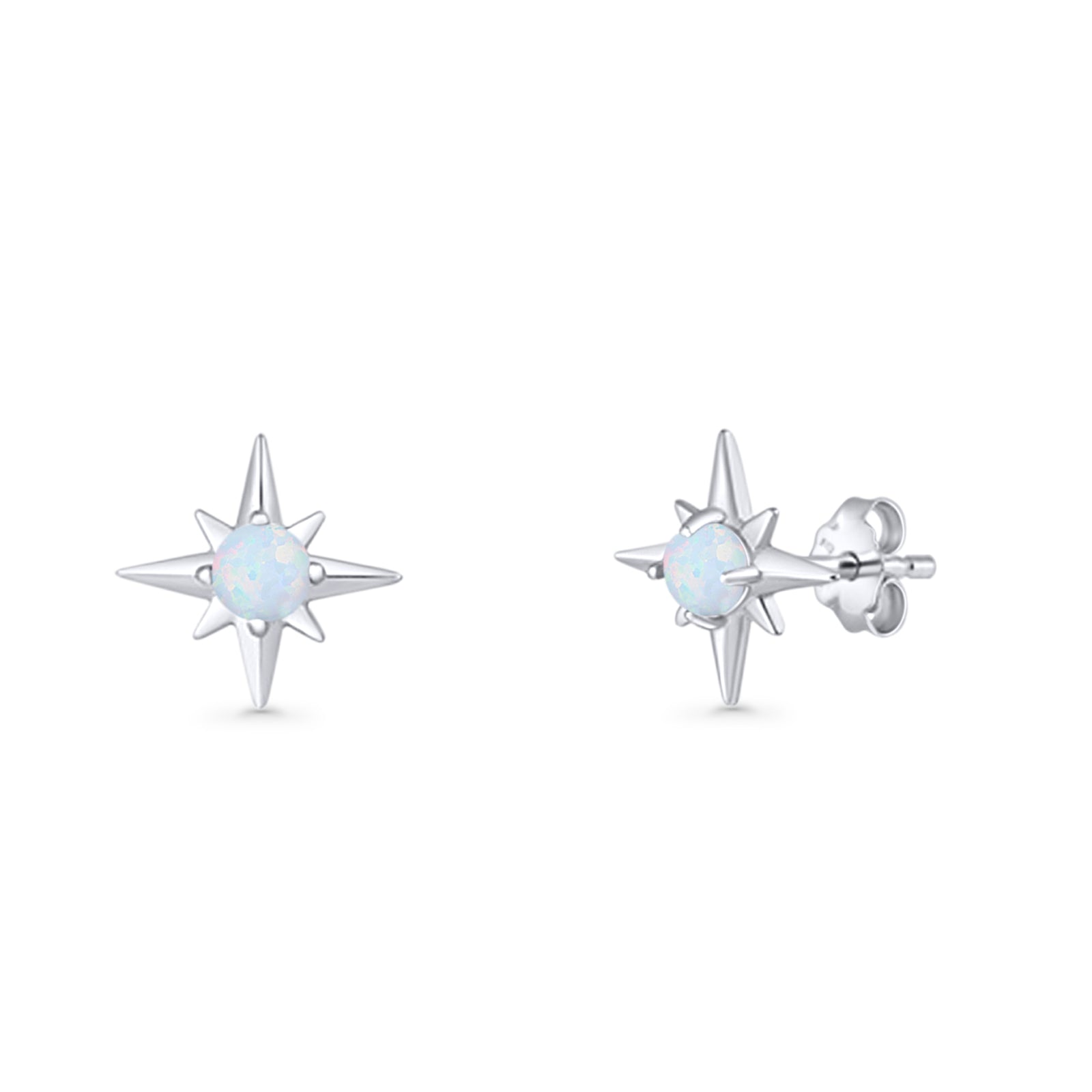 Minimalist 9.6mm Star Stud Earring Lab Created Opal 925 Sterling Silver