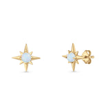 Minimalist 9.6mm Star Stud Earring Lab Created Opal 925 Sterling Silver