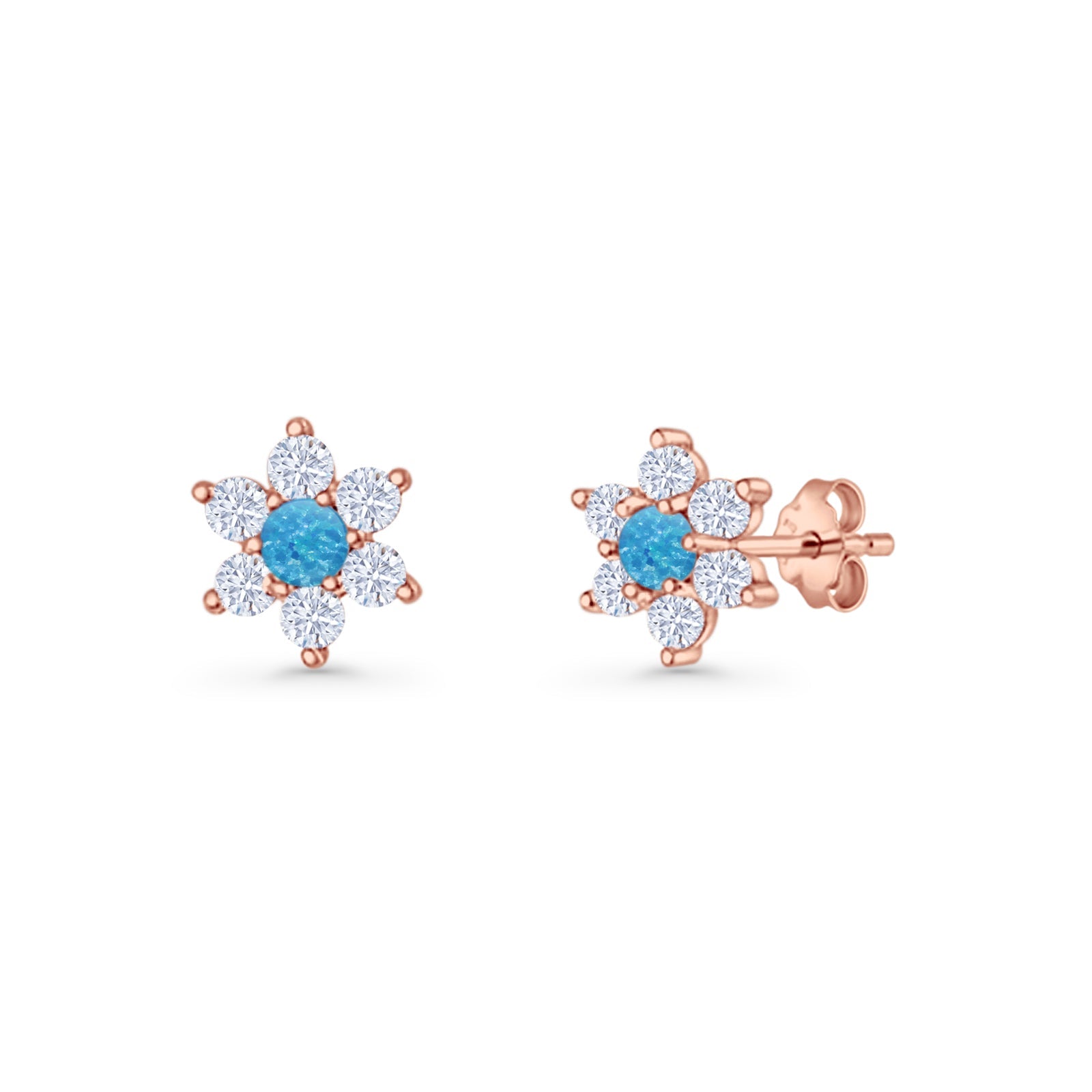 Round 8.7mm Lab Created Opal Floral Stud Earring 925 Sterling Silver