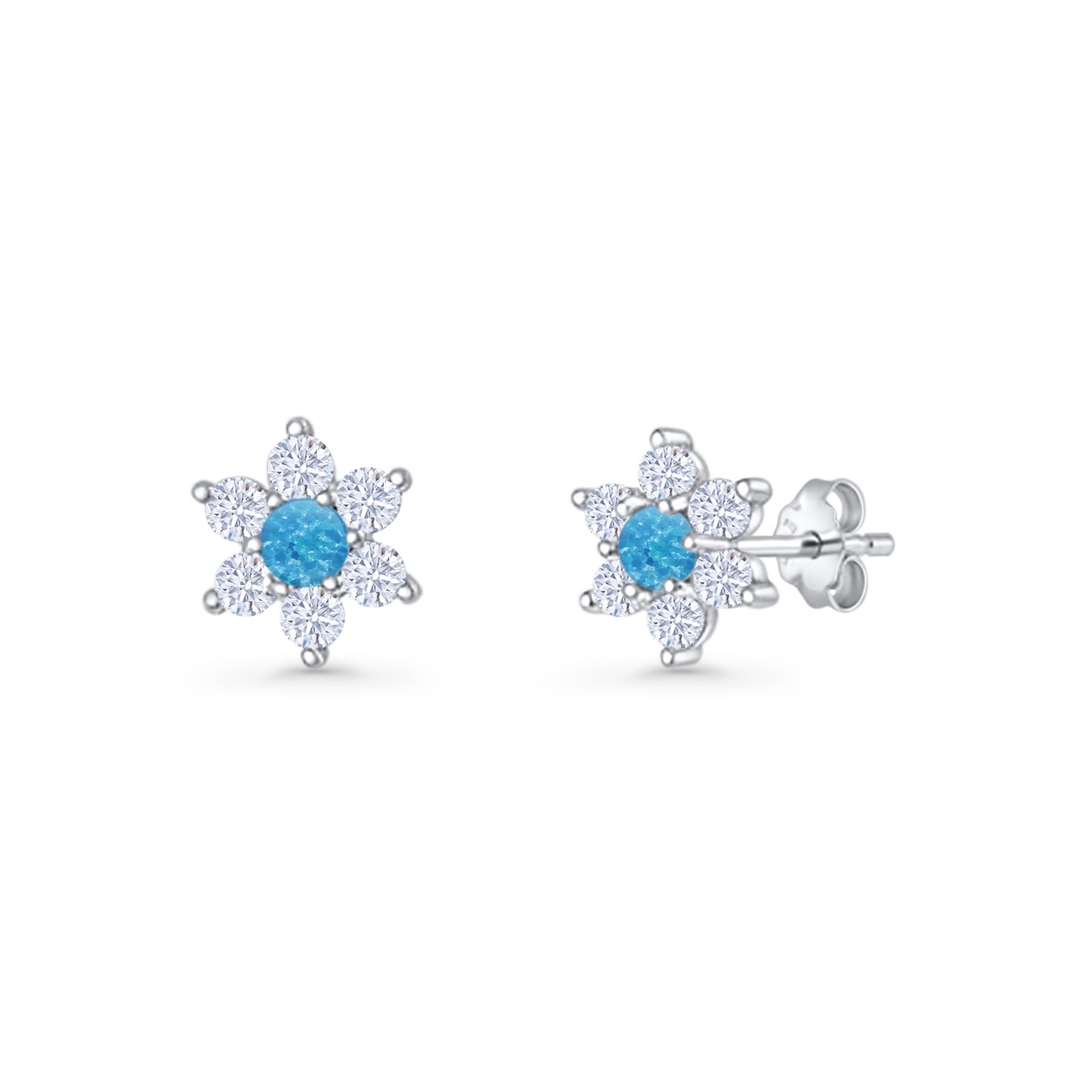 Round 8.7mm Lab Created Opal Floral Stud Earring 925 Sterling Silver