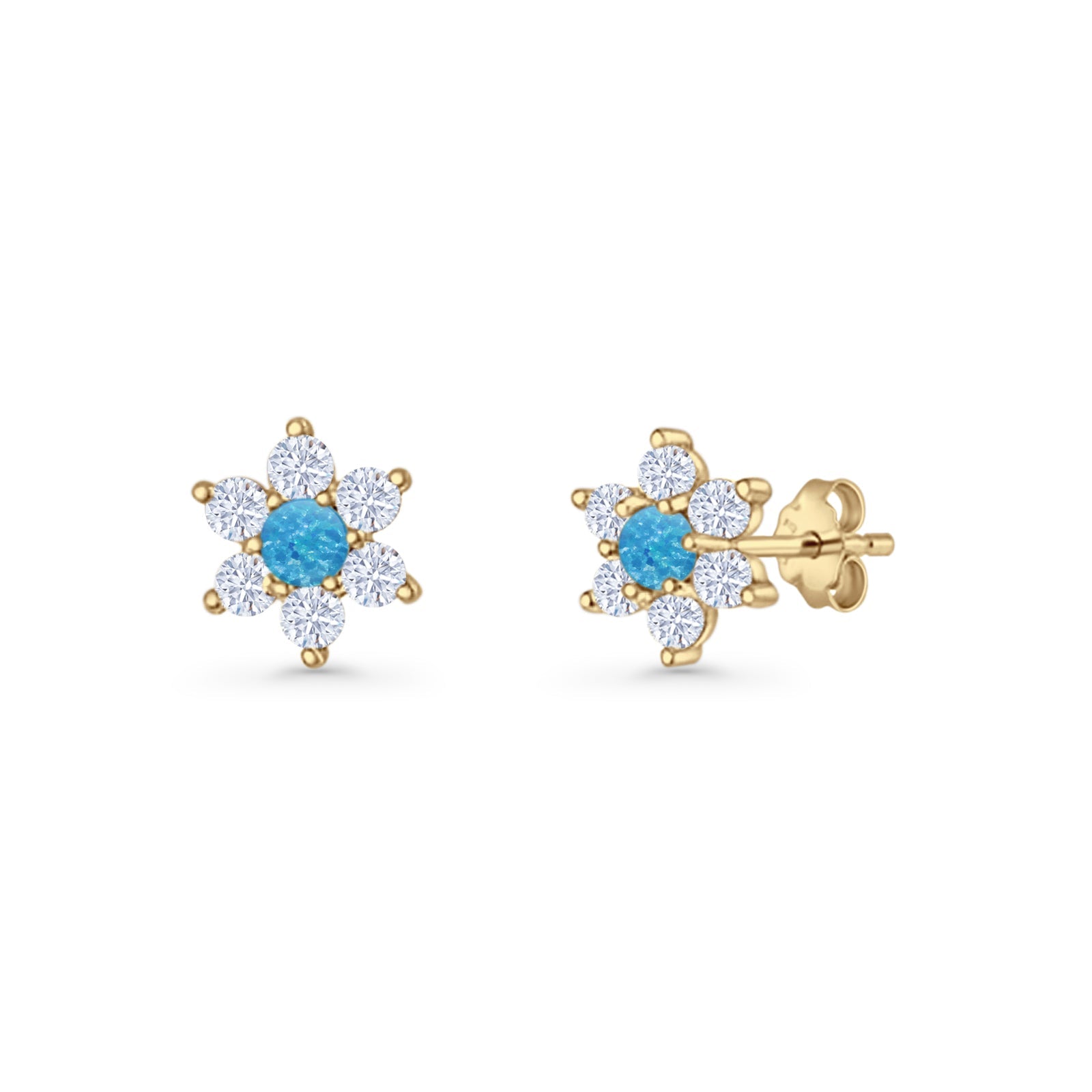 Round 8.7mm Lab Created Opal Floral Stud Earring 925 Sterling Silver