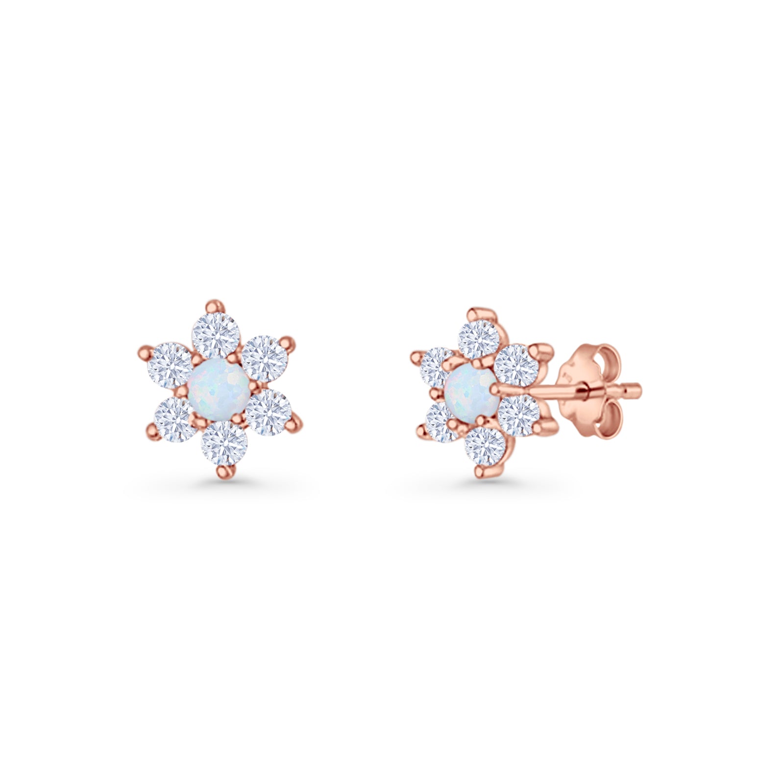 Round 8.7mm Lab Created Opal Floral Stud Earring 925 Sterling Silver