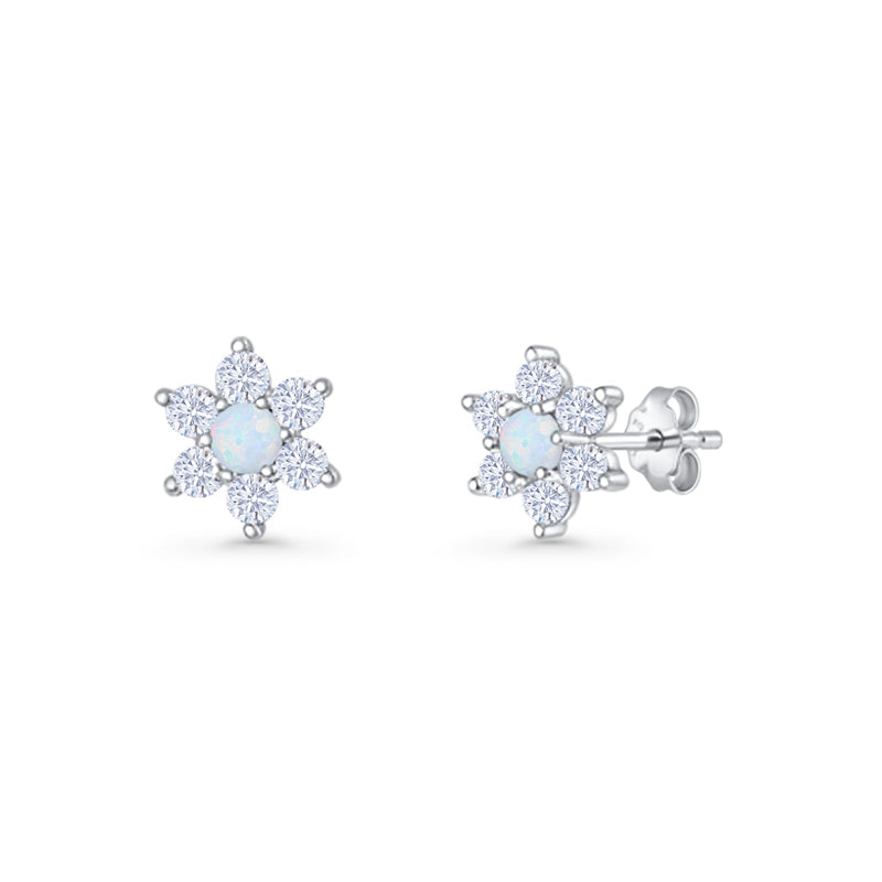 Round 8.7mm Lab Created Opal Floral Stud Earring 925 Sterling Silver