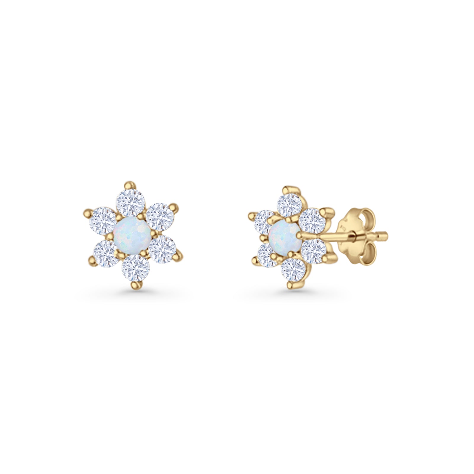 Round 8.7mm Lab Created Opal Floral Stud Earring 925 Sterling Silver