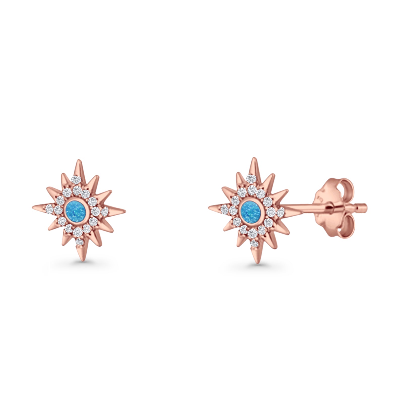 Starburst Stud Earring 10.7mm Lab Created Opal & Cubic Zirconia 925 Sterling Silver