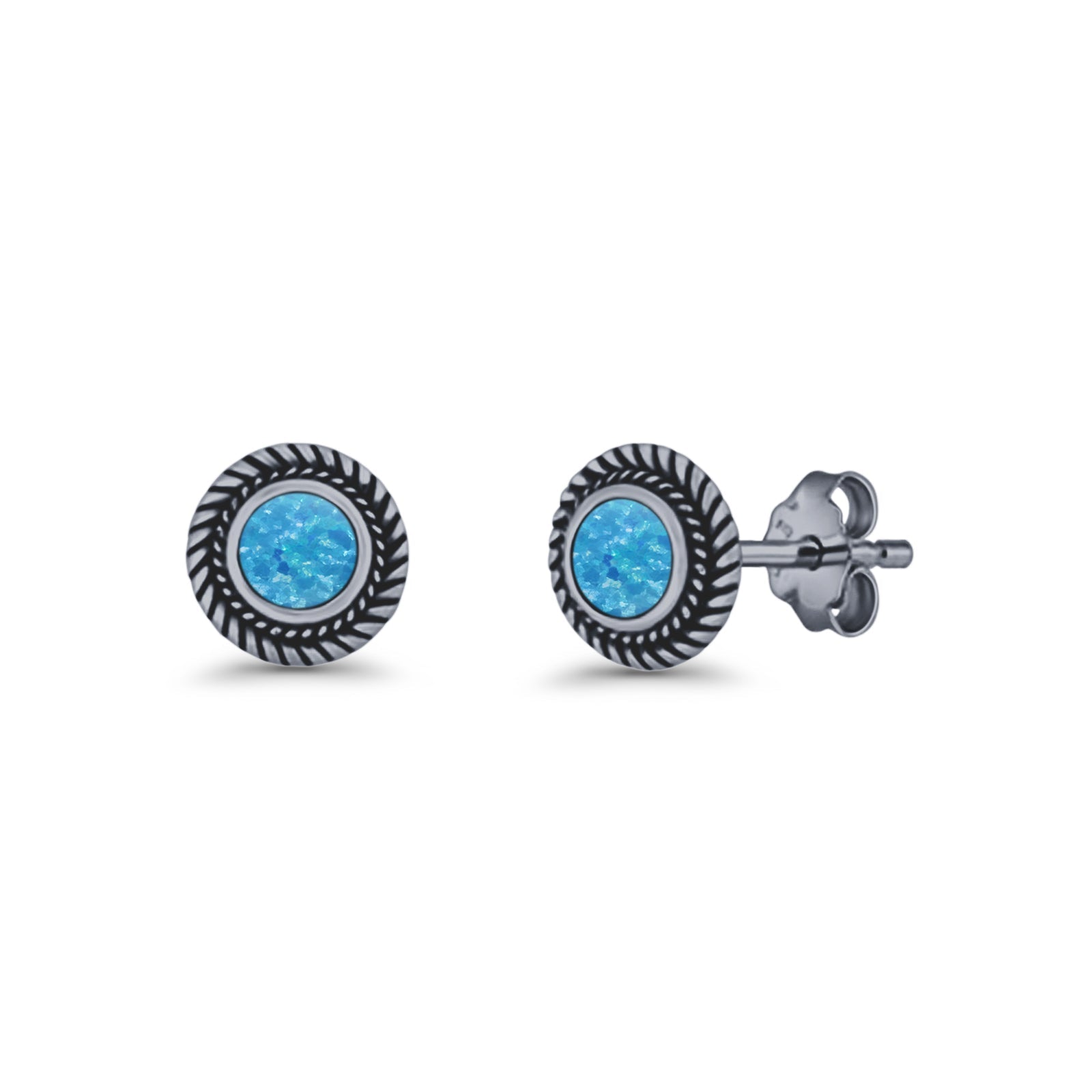 Round 8mm Lab Created Opal Twisted Rope Stud Earring 925 Sterling Silver
