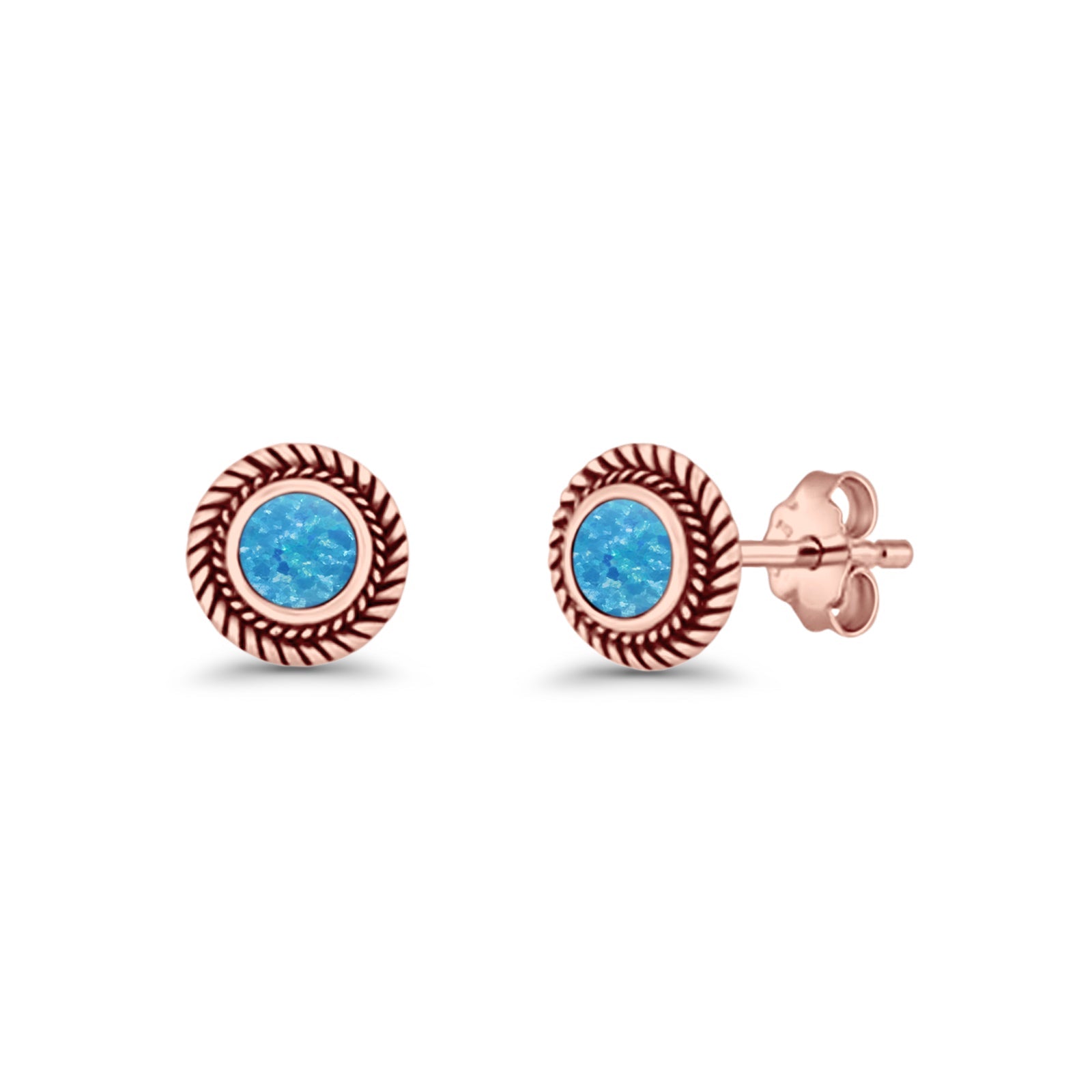 Round 8mm Lab Created Opal Twisted Rope Stud Earring 925 Sterling Silver