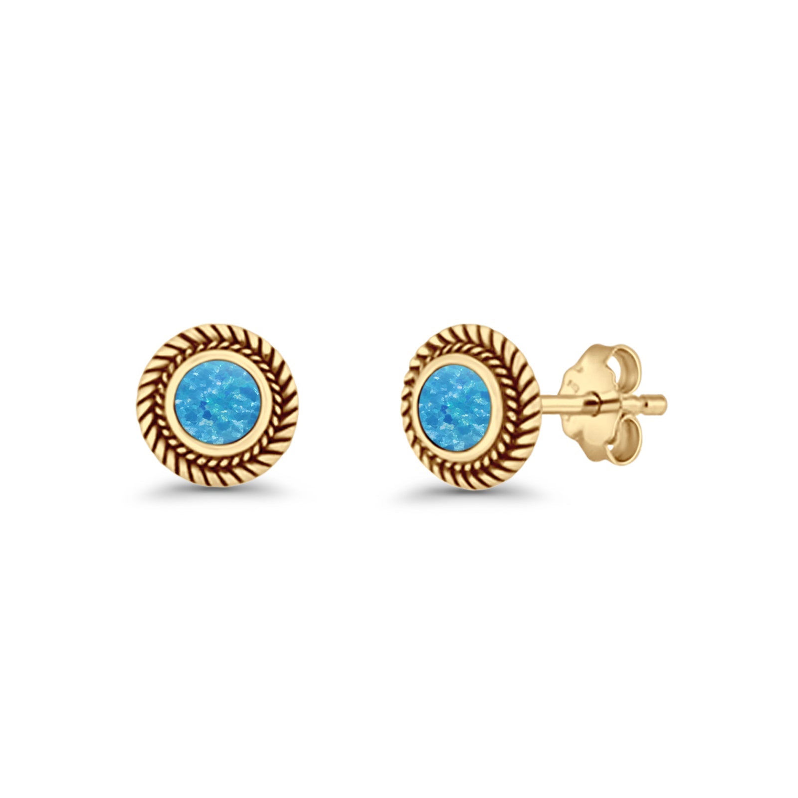Round 8mm Lab Created Opal Twisted Rope Stud Earring 925 Sterling Silver