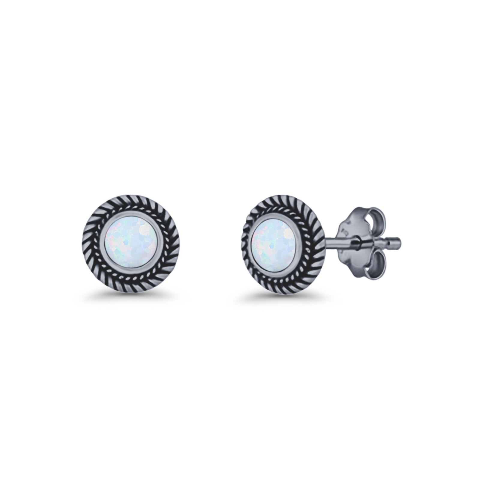 Round 8mm Lab Created Opal Twisted Rope Stud Earring 925 Sterling Silver
