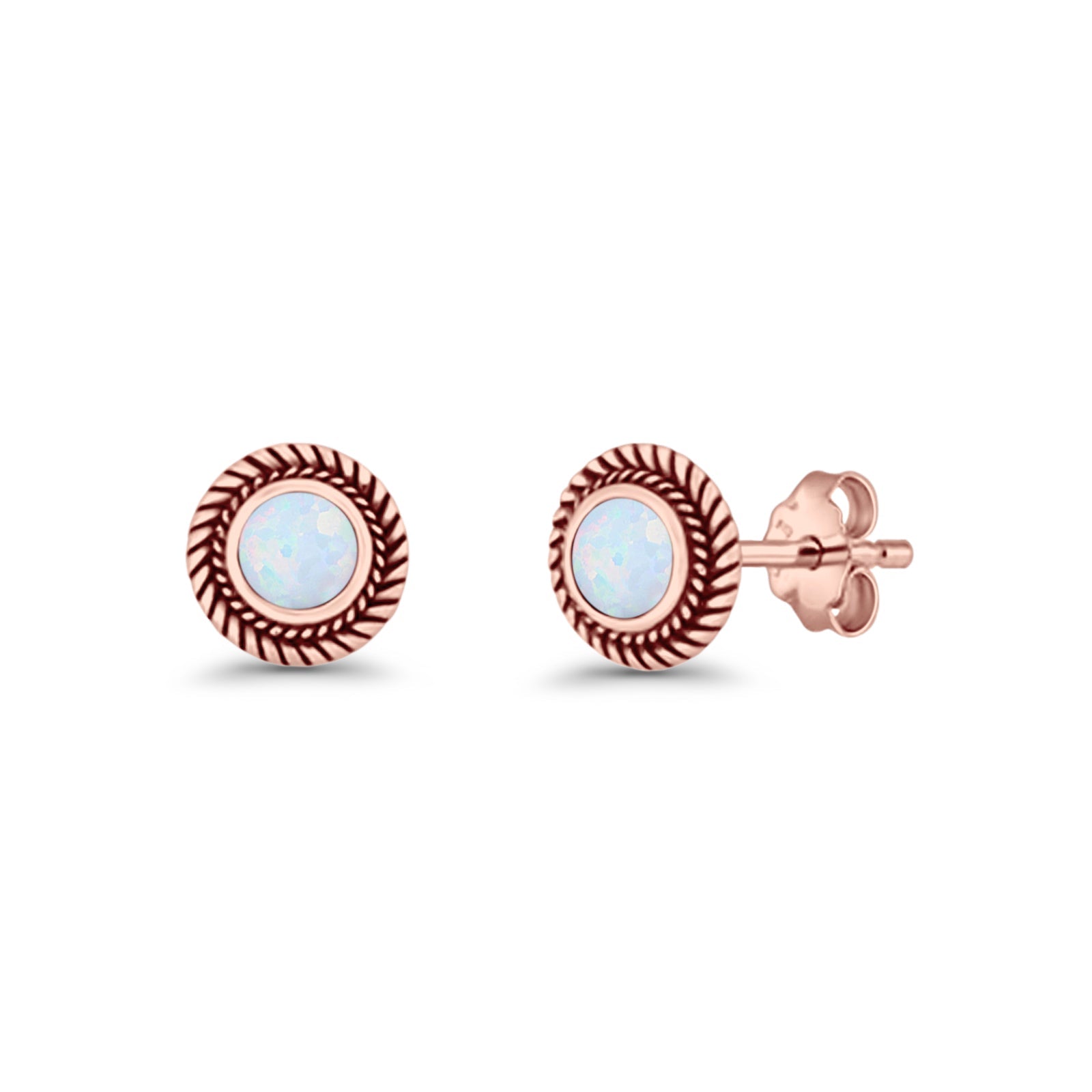 Round 8mm Lab Created Opal Twisted Rope Stud Earring 925 Sterling Silver