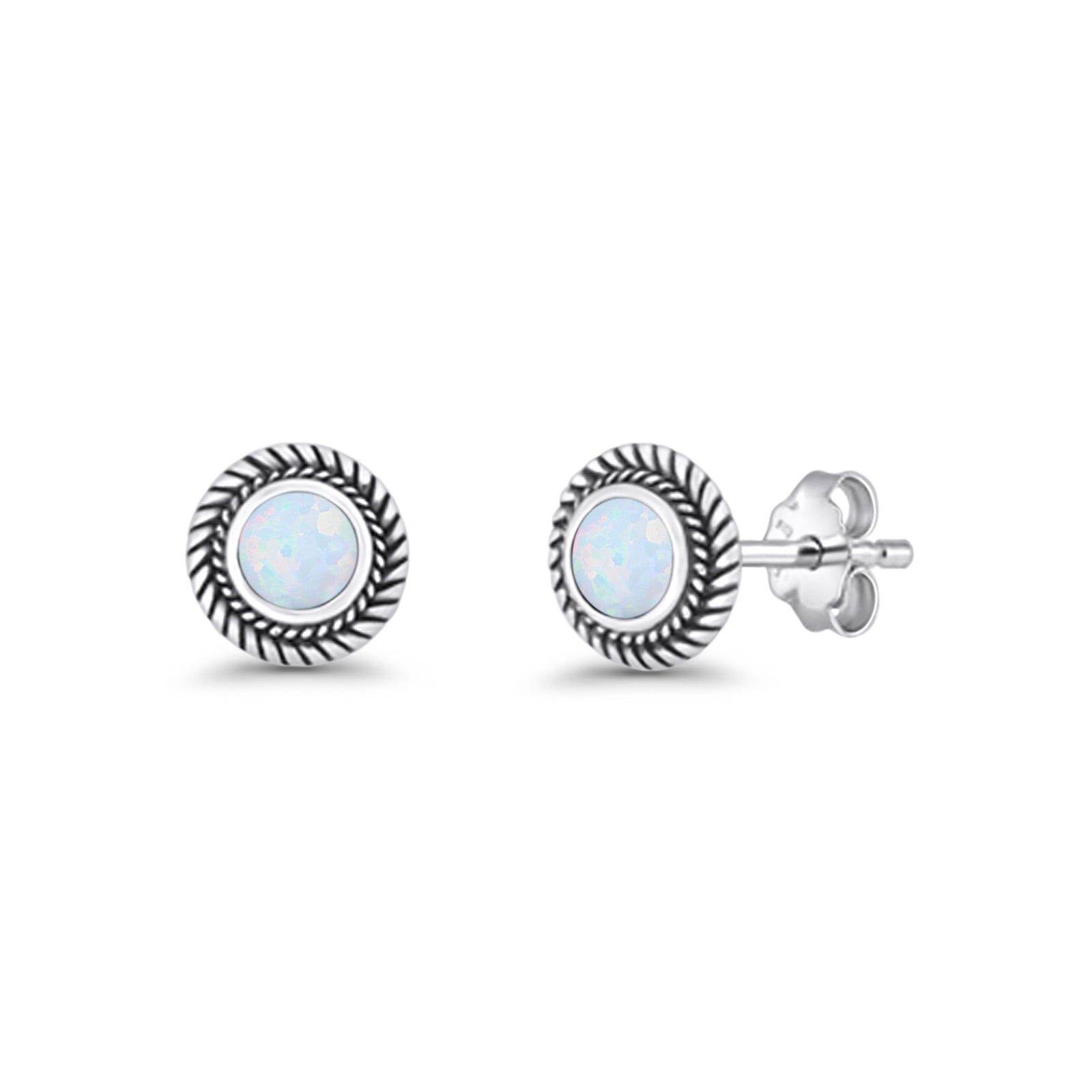 Round 8mm Lab Created Opal Twisted Rope Stud Earring 925 Sterling Silver