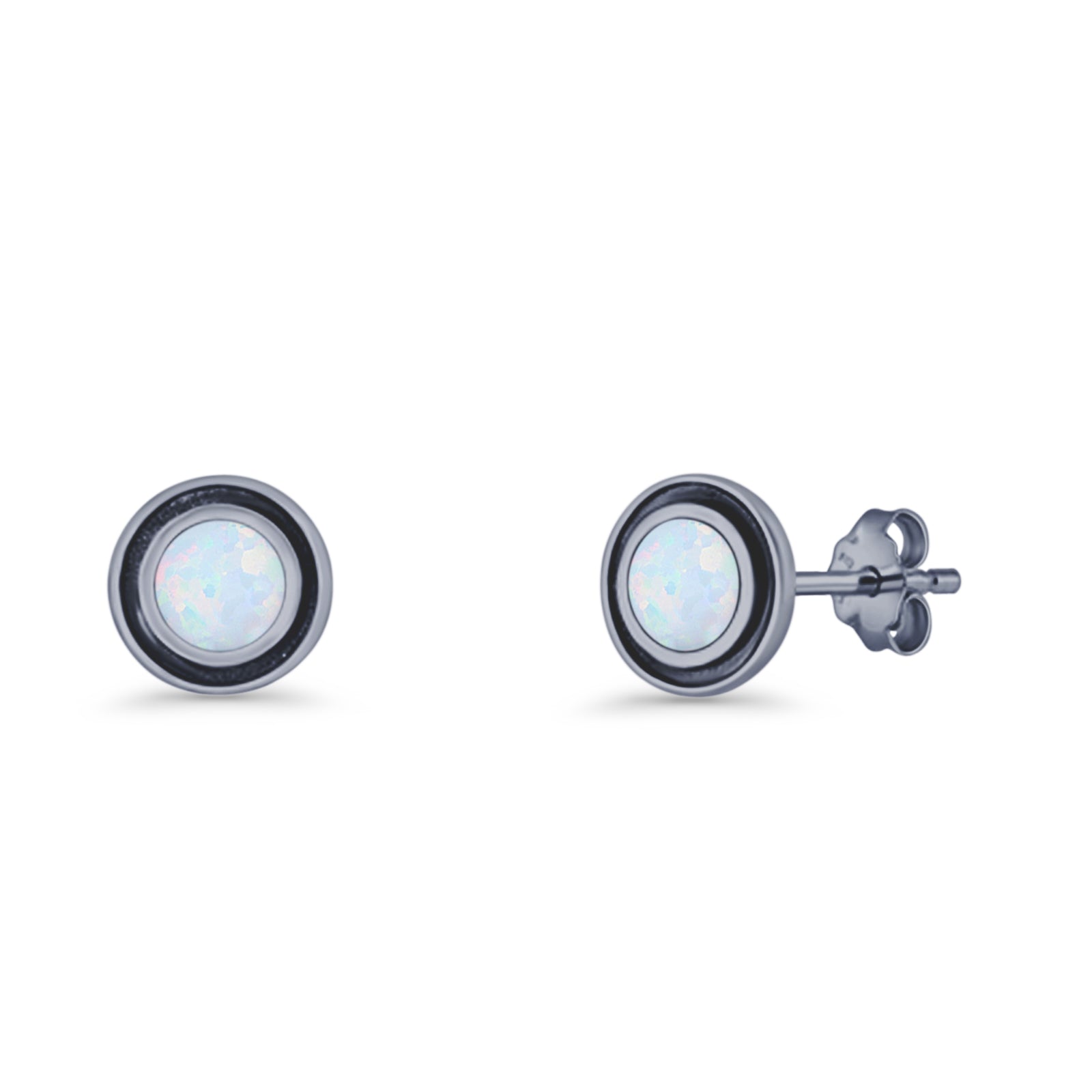 Minimalist 6.8mm Lab Created Opal Bali Stud Earring  925 Sterling Silver