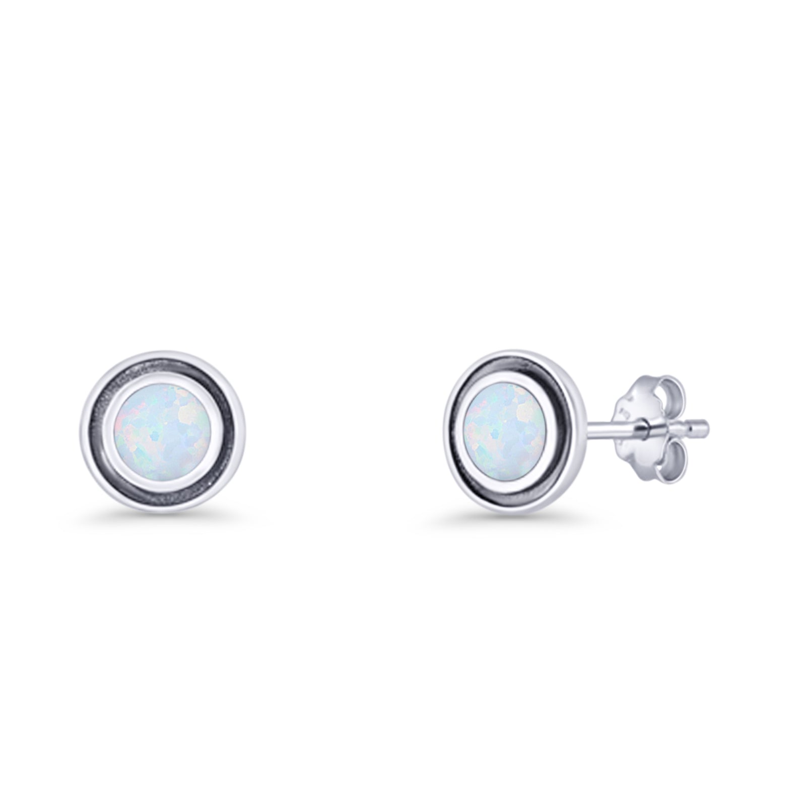 Minimalist 6.8mm Lab Created Opal Bali Stud Earring  925 Sterling Silver