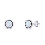 Minimalist 6.8mm Lab Created Opal Bali Stud Earring  925 Sterling Silver