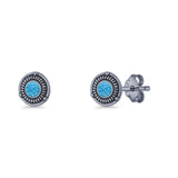 Floral Boho Stud Earring 7.4mm Oxidized Lab Created Opal 925 Sterling Silver