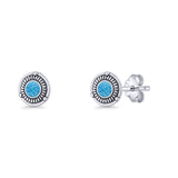 Floral Boho Stud Earring 7.4mm Oxidized Lab Created Opal 925 Sterling Silver