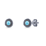 Floral Boho Stud Earring 7.4mm Oxidized Lab Created Opal 925 Sterling Silver