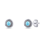 Floral Boho Stud Earring 7.4mm Oxidized Lab Created Opal 925 Sterling Silver