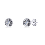 Floral Boho Stud Earring 7.4mm Oxidized Lab Created Opal 925 Sterling Silver
