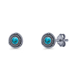 Floral Boho Stud Earring 7.4mm Oxidized Lab Created Opal 925 Sterling Silver