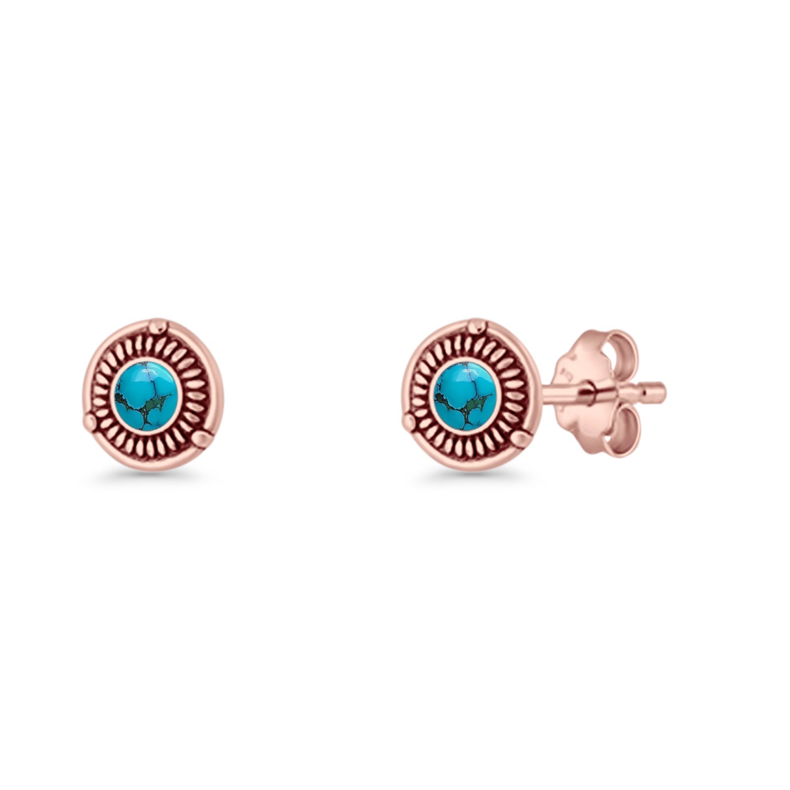 Floral Boho Stud Earring 7.4mm Oxidized Lab Created Opal 925 Sterling Silver