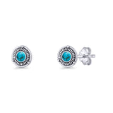 Floral Boho Stud Earring 7.4mm Oxidized Lab Created Opal 925 Sterling Silver