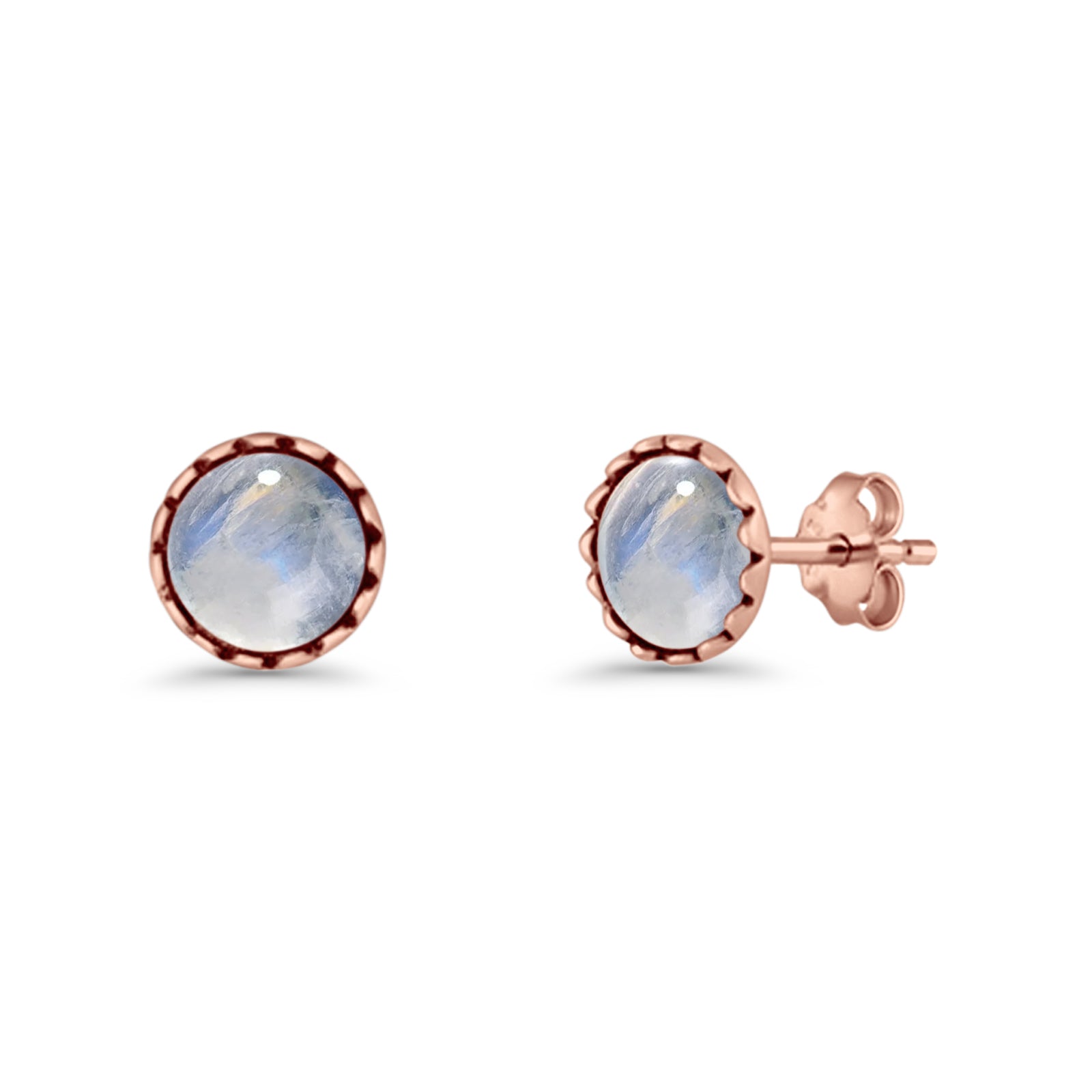 Round Lab Created Opal Stud Earring Oxidized 925 Sterling Silver