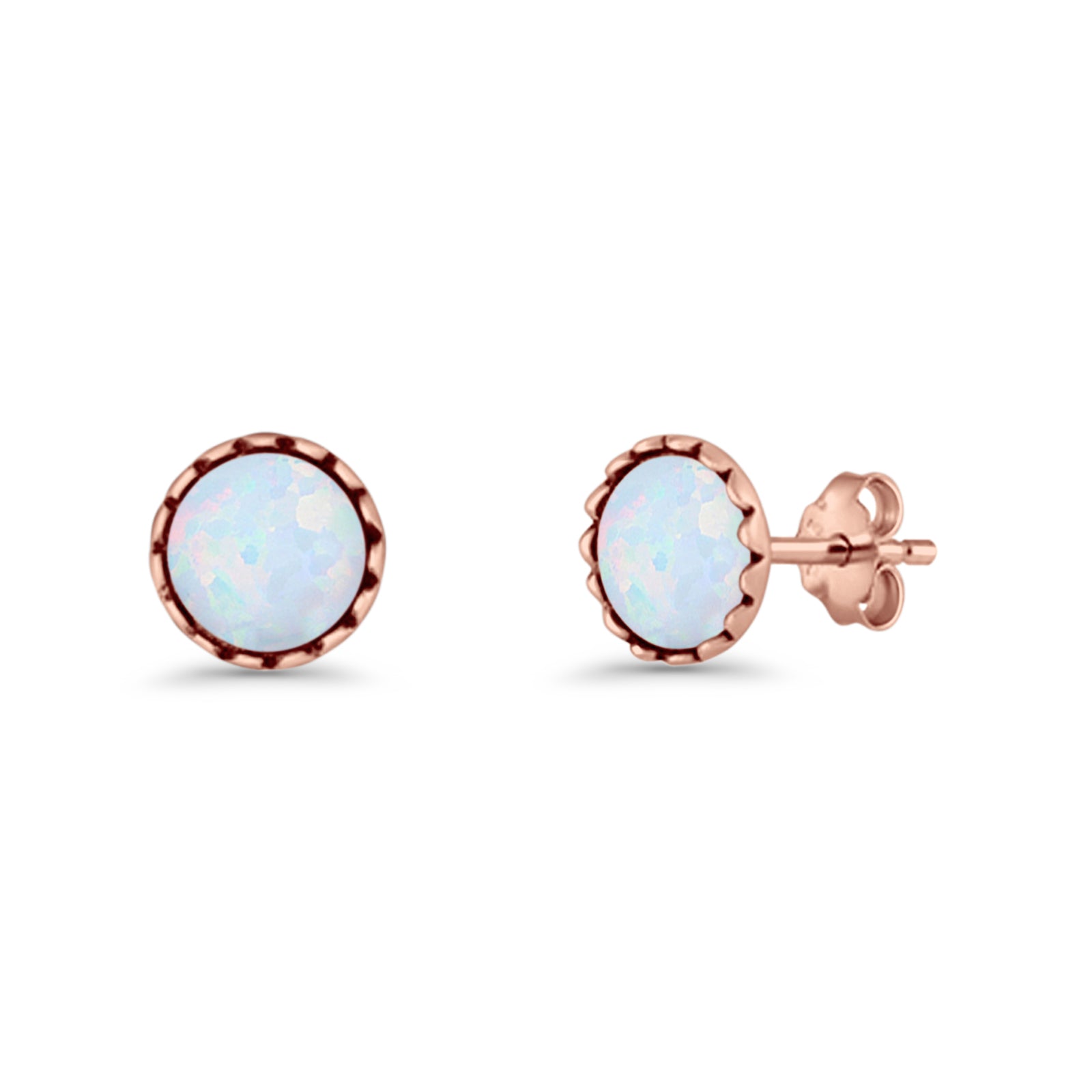 Round Lab Created Opal Stud Earring Oxidized 925 Sterling Silver