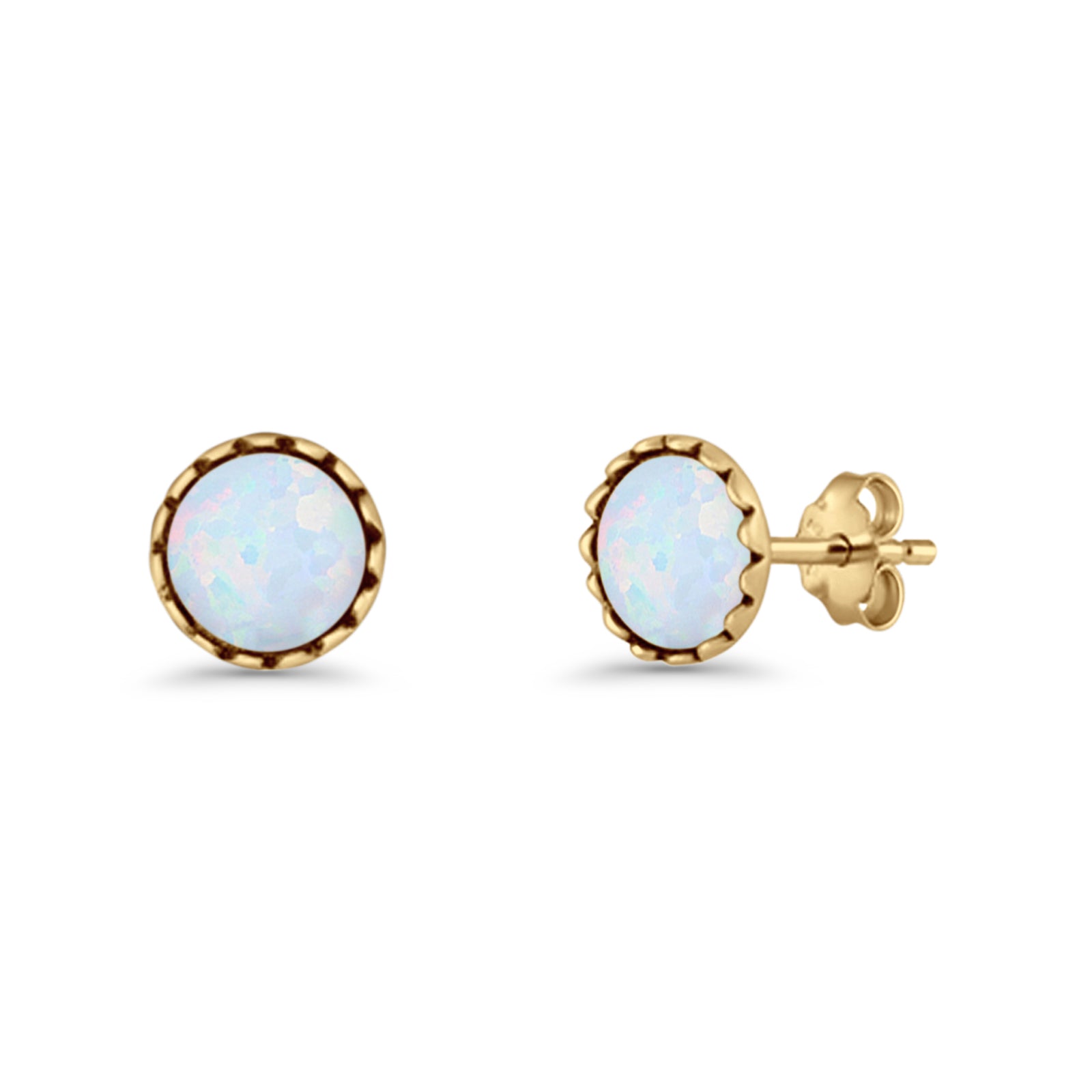 Round Lab Created Opal Stud Earring Oxidized 925 Sterling Silver