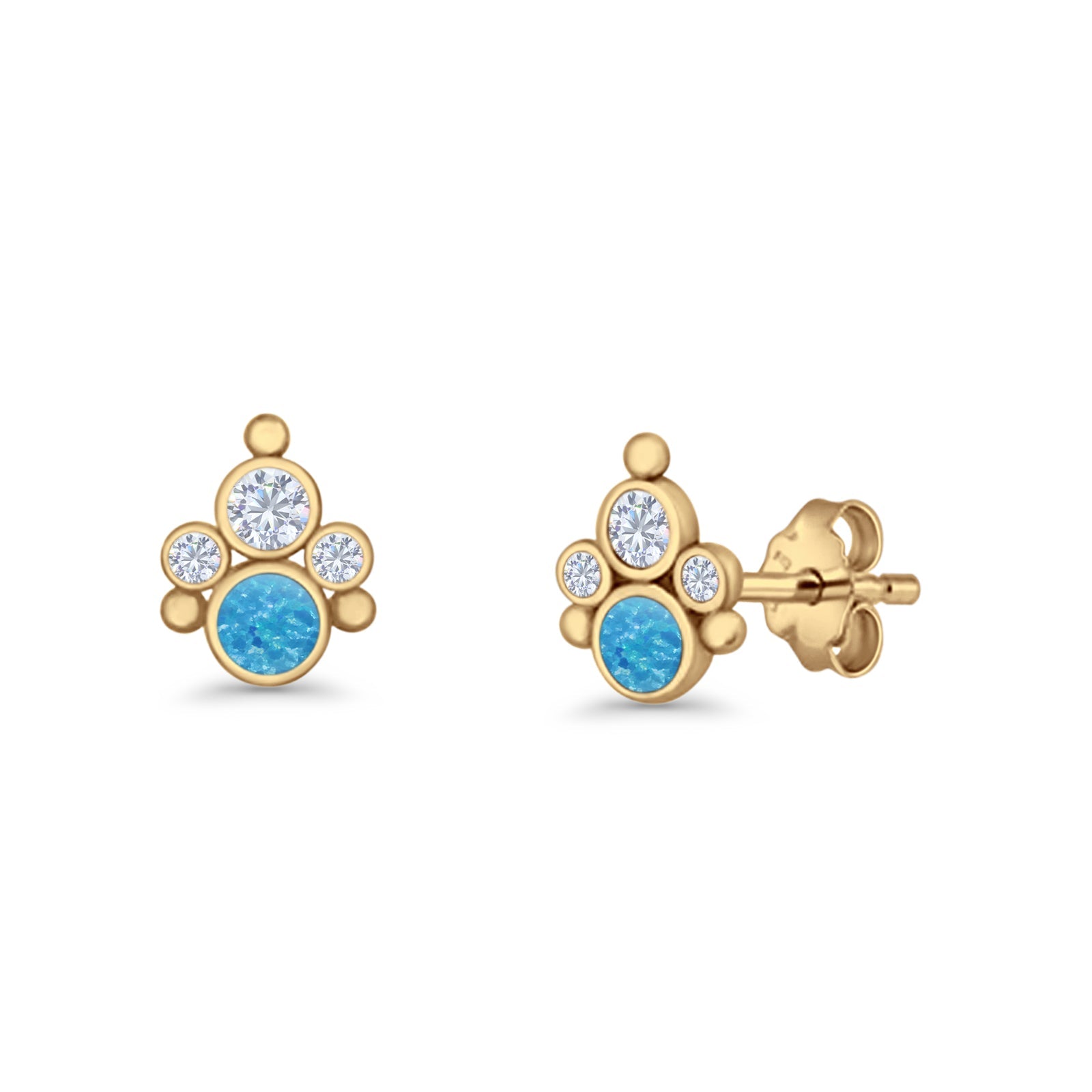 Paw Print Stud Earring Lab Created Opal & Cubic Zirconia 925 Sterling Silver