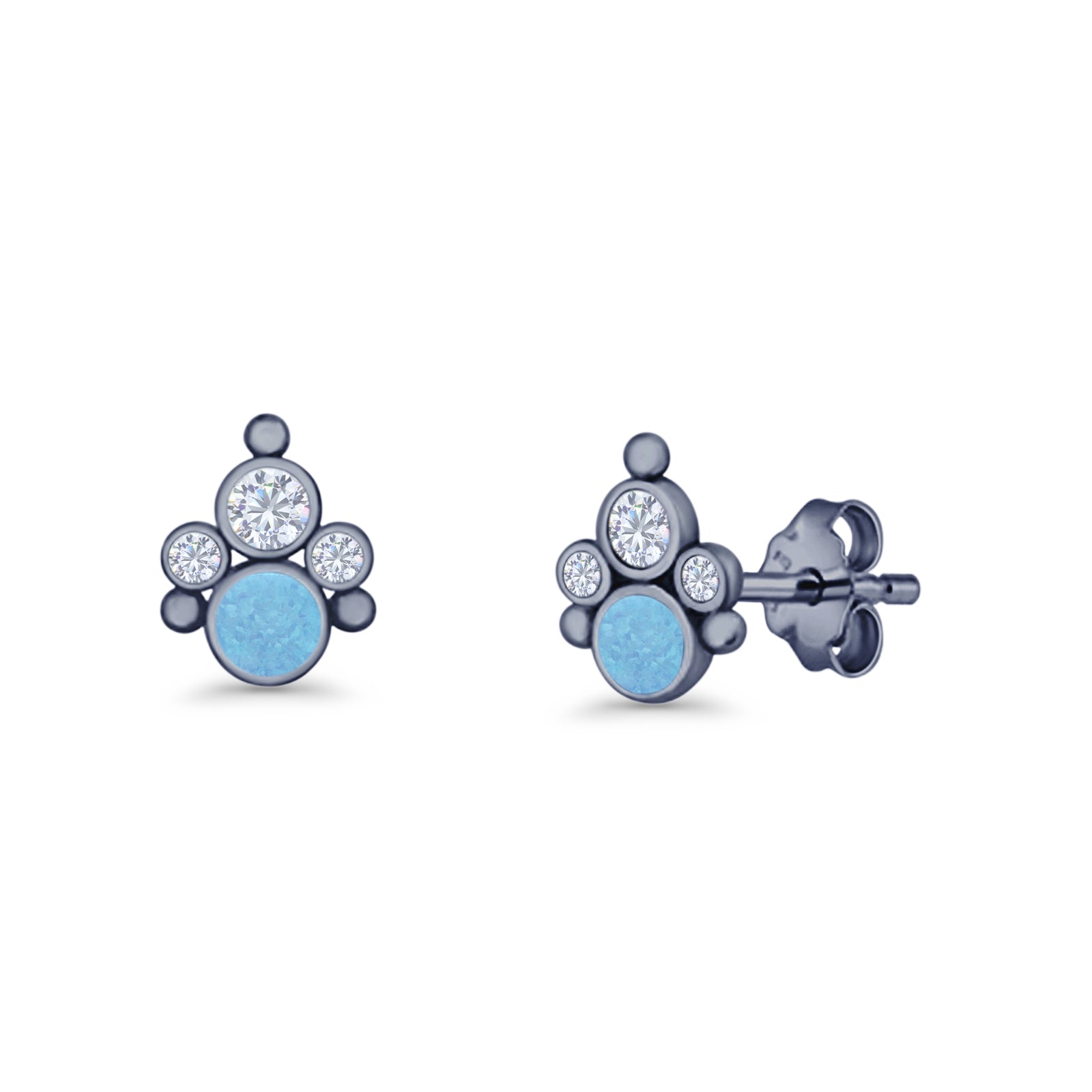 Paw Print Stud Earring Lab Created Opal & Cubic Zirconia 925 Sterling Silver